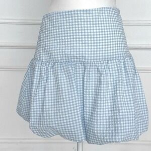 BP. Gingham Ruffle Tiered Mini Skirt Light Blue White Women's Size XS